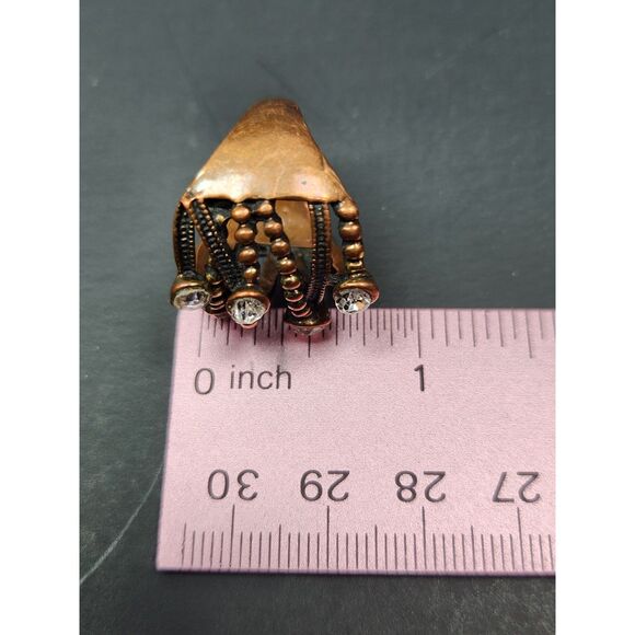 Copper Multi-Band Statement Ring Clear Crystals Size 9 Brass Accents Boho Chic - Picture 8 of 8